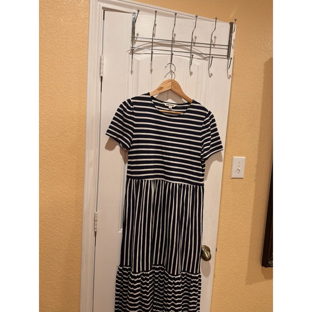 Boden Emma Tiered Jersey Midi Dress Blue and White Stripes SIZE 8P - Picture 2 of 14